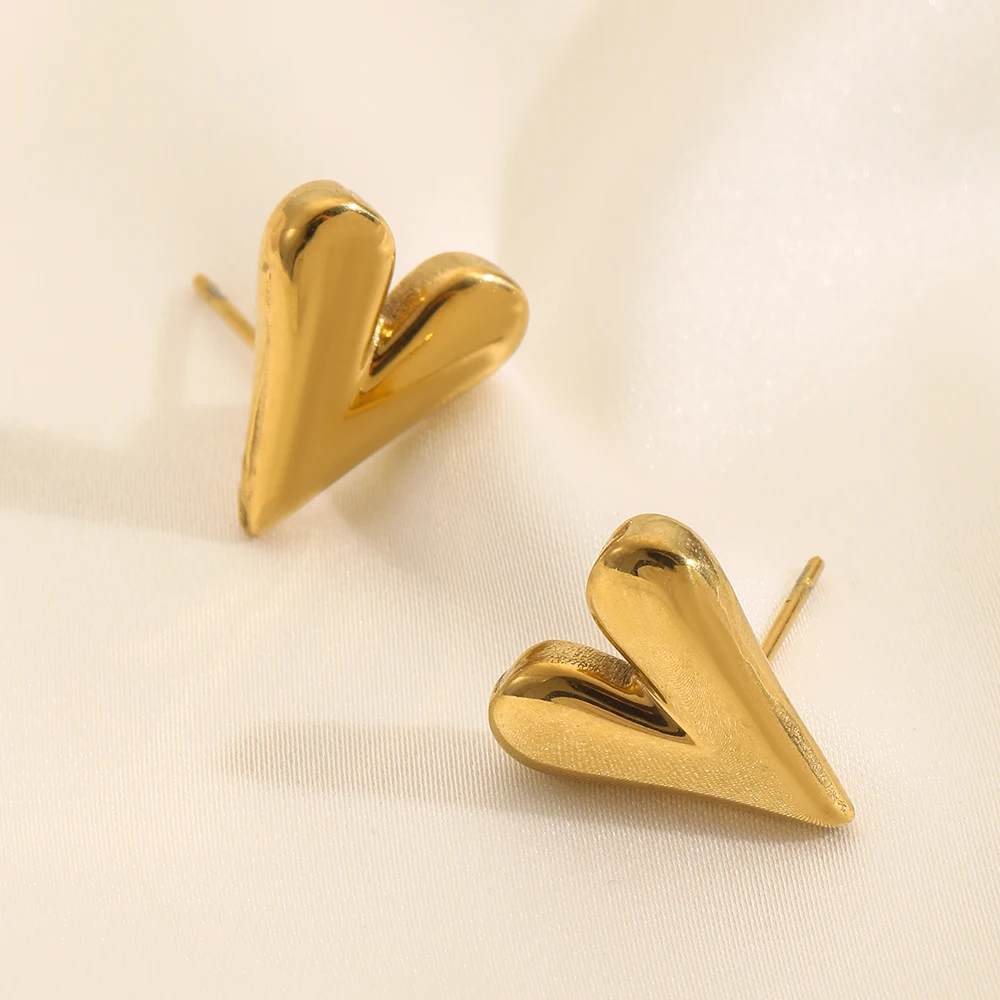 316L Stainless Steel Heart Stud Earrings for Women 18K Gold Color Plated Waterproof Charm Trend Basic Daily Jewelry Gift