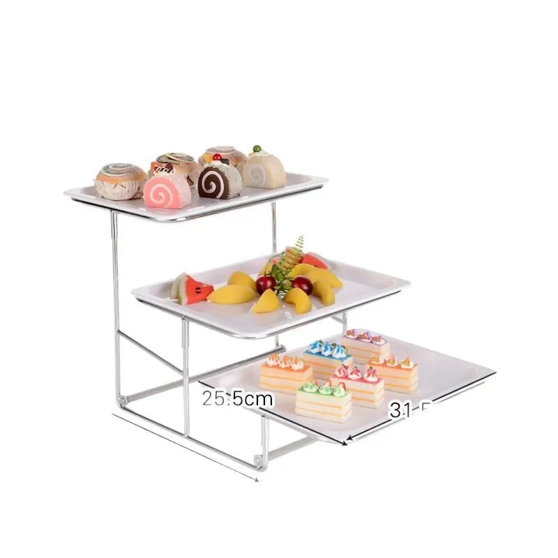 Three-layer fruit plate bread snack buffet display stand Stainless steel buffet display stand