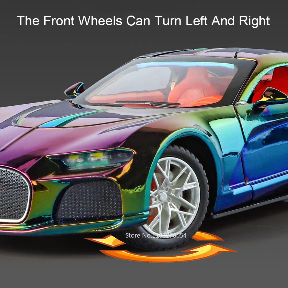Coche deportivo de juguete modelo fundido a presión de aleación Atlantic Vision GT 1:24, con música ligera, vehículos de dirección con volante delantero, regalo de Navidad