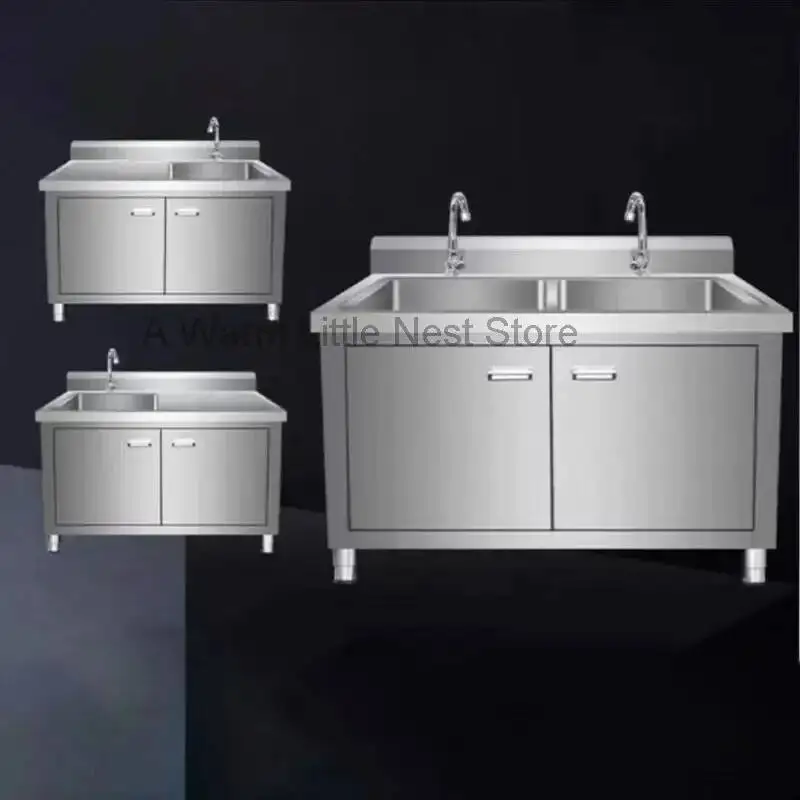 Floor-standing Integrated Vegetable Washbasin Stainless Steel Kitchen Sink Cabinets Commercial Kitchen Washing Sink with Bracket