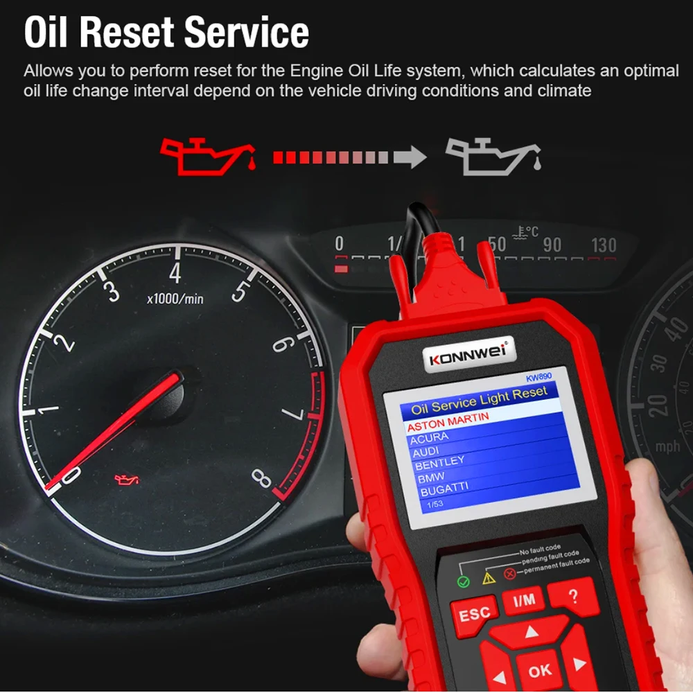 KONNWEI KW890 Obd2 الماسح الضوئي جهاز اختبار بطارية النفط إعادة تعيين أدوات التشخيص 3in1 محرك السيارة المهنية تحقق قارئ رمز السيارات
