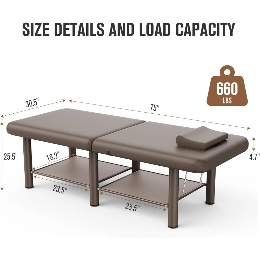 

30.5 inches wide x 75 inches long fixed massage table treatment table, foldable bed with backrest