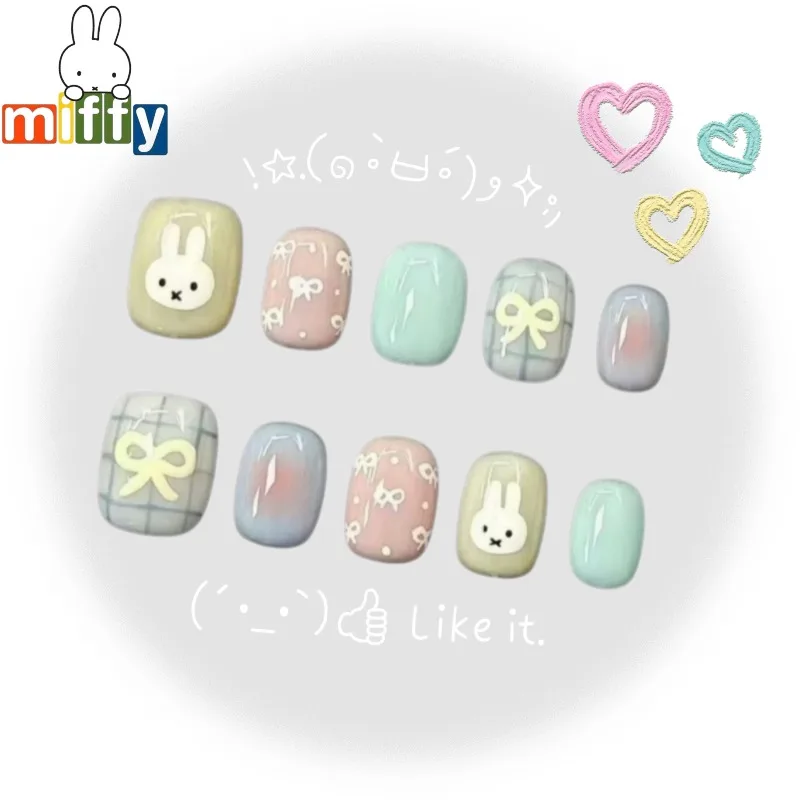Miffy Lapin |   Miffy douce et moelleuse aux couleurs macaron avec nœud, ongles courts et ronds, éclaircissant la peau et rajeunissant, style jeune fille