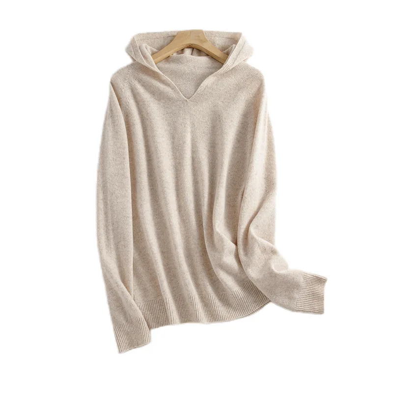 2025 여성 가을 의류 마이야르 스타일 의상 100% 순모 무봉제 원피스 긴 소매 후드 니트 탑