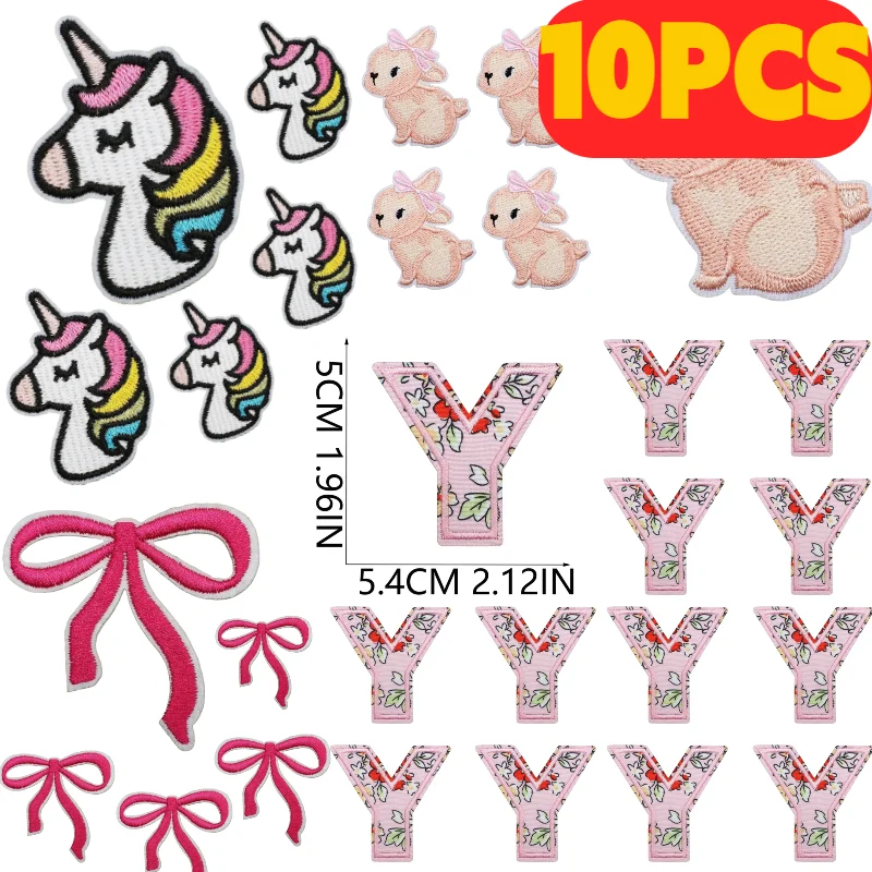 Embroidery Alphabet Designs - 10개입 핑크 레터 만화 자수 패치