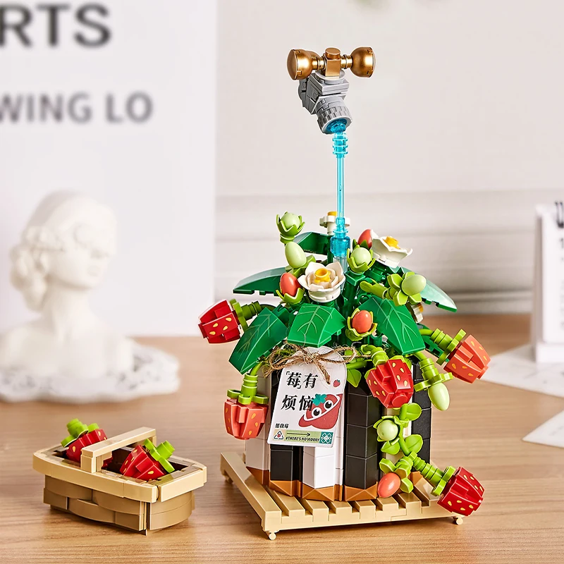 LOZ Creative Strawberry Cherry Blossom in vaso succulente Bonsai Plant Building Blocks Moc Mini Flower Brick Home Decor giocattoli per bambini