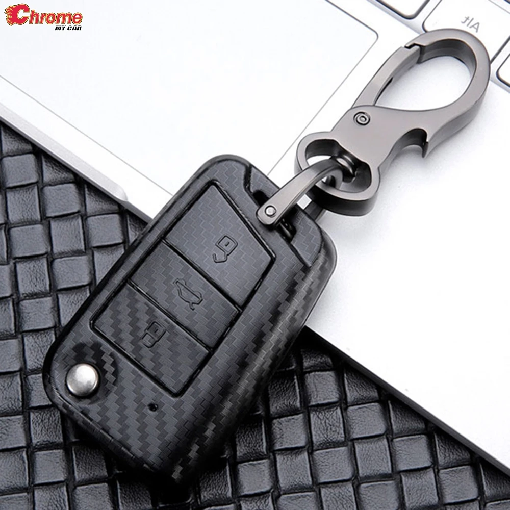 

Carbon Fiber Style Remote Key Shell Case Fob Cover For VW Polo Golf 7 Tiguan Skoda Octavia Fabia Kodiaq Seat Key Ring Keychain