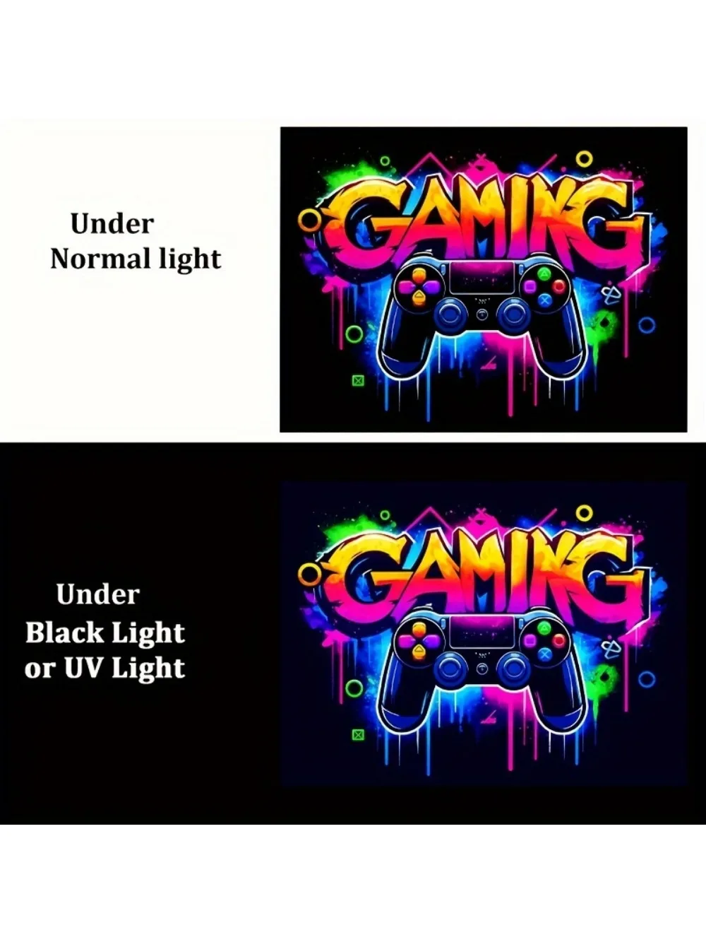 One piece, UV Black Light game controller graffiti neon wall art tapestry, indoor/outdoor game room, club, party decoration