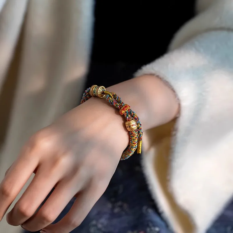 

Тибетский стиль, шесть слов, мантра, ручная работа, красочный плетеный красный браслет на веревке, унисекс, для мужчин и женщин, ювелирные изделия на год рождения