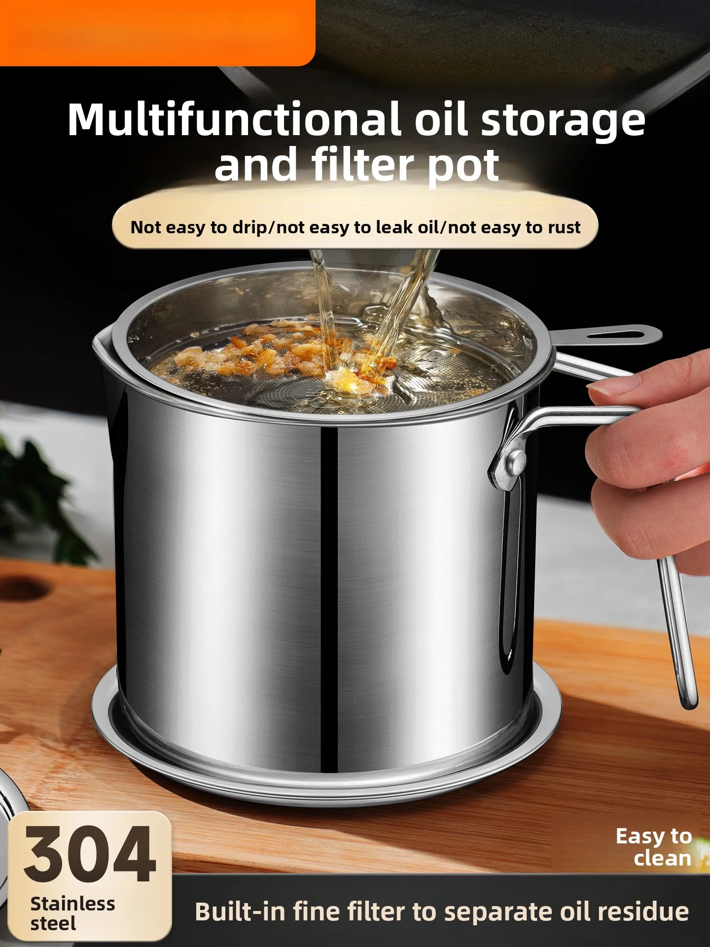 

Supor 304 Stainl Steel Oil Filter Pot Fried Food Drain Bottle Pork Fat Storage Container Hot Pepper Oil Drain Tool