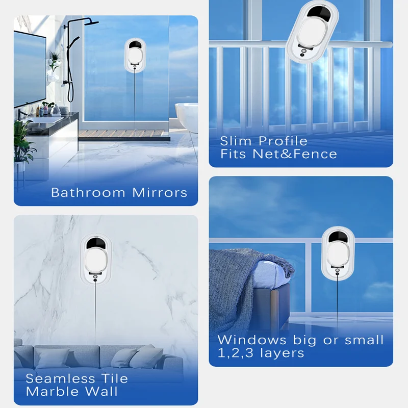 การทําความสะอาดระดับความสูงอัตโนมัติ 5600Pa เครื่องทําความสะอาดหน้าต่างอัจฉริยะในครัวเรือนแบบดูดขนาดใหญ่ป้องกันการล่มสลาย