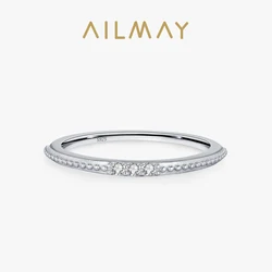 Ailmay Real 925 Sterling Silver Clear Zircon Rings for Women Simple Design Ring Statement Jewelry Party Gift