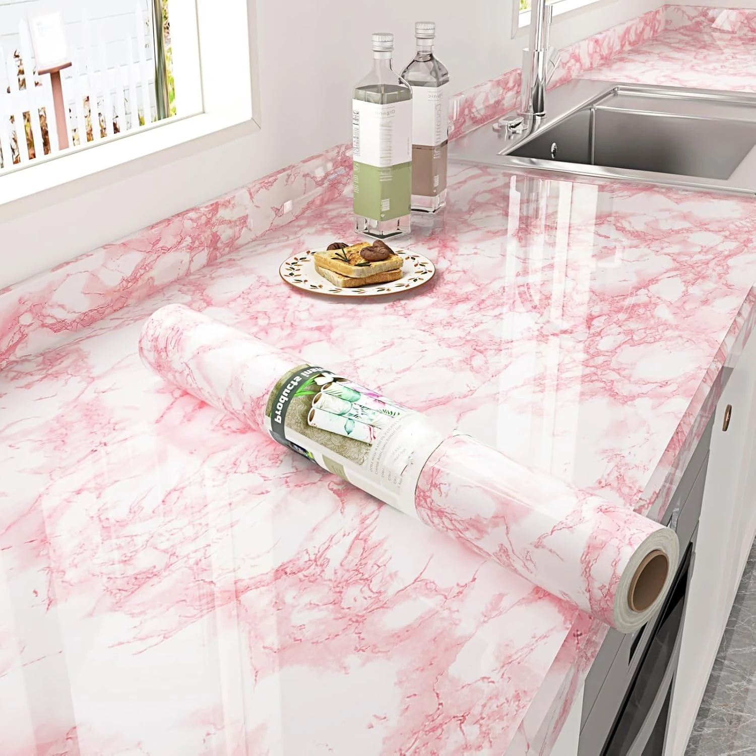 

Розовые мраморные обои, мраморная контактная бумага для столешниц, водонепроницаемое покрытие для столешницы, ПВХ, обертка для ванной комнаты, комод для спальни, стола