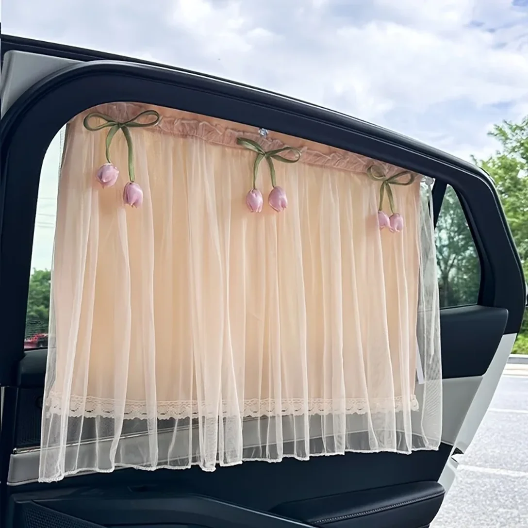 

Car Sun Blocking & Heat Insulation Curtain - Double Layer Privacy Window Shade with UPF, Heat & Glare, Easy Installation