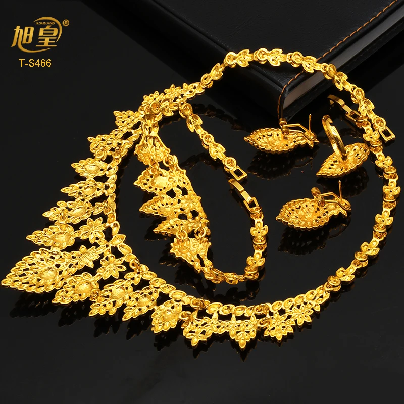 Dubai 24K Gold Plated Boutique Jewelry Set Fashion Gold Color 4Pcs Set/Necklace/Earrings/Ring/Bracele Wedding Wholesale