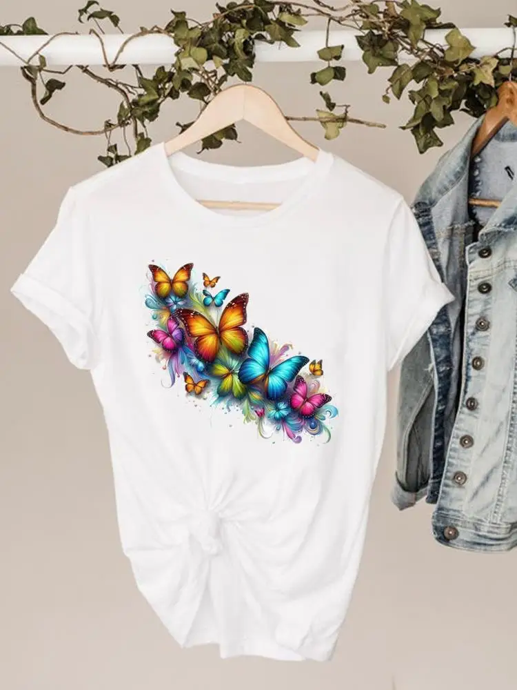 Clothing Tee For Women Clothes O-neck Fashion Lovely Flower Trend Cute Short Sleeve Print T Shirt Top Basic Graphic T-shirts