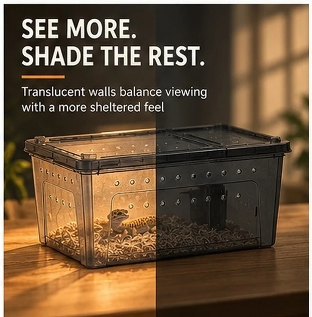 Large Transparent Reptile Breeding Box Semi-Black Finish for Privacy Lizard Habitat Snake Terrarium Gecko Tank Frog Spider