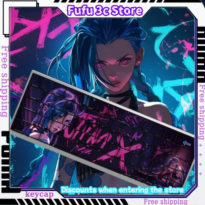 Jinx Theme Keycaps 130 Keys Side Engraved Translucent Pbt Material Thermal Sublimation Process Mechanical Keyboard Mouse Keycaps