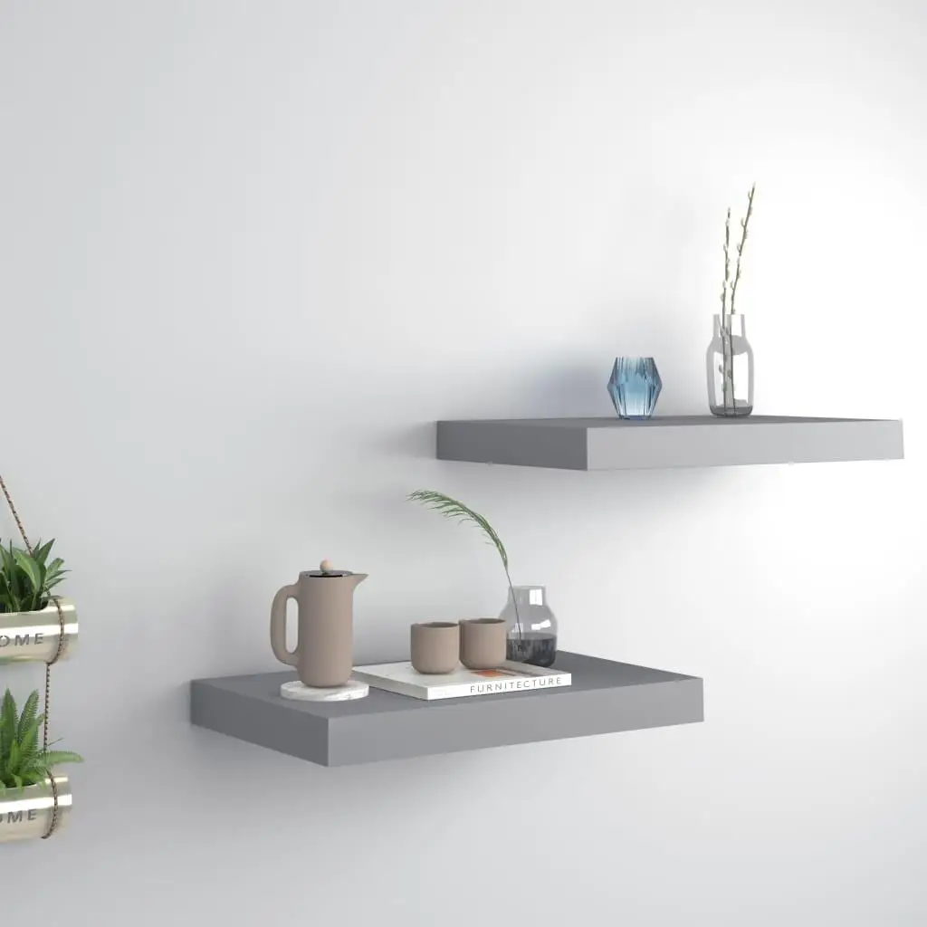 

Set of 2 Gray Floating Wall Shelves - 15.7x9.1x1.5 Inch MDF Storage Solution