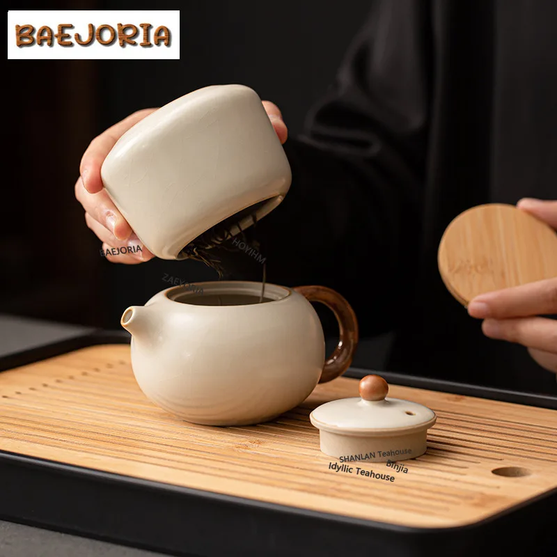 BAEJORIA 220ML Cream Ru Kiln Porcelain Xishi Teapot Traditional Tea Infuser Pot Tea Making Kettle with Filter Tea Ceremony Gifts