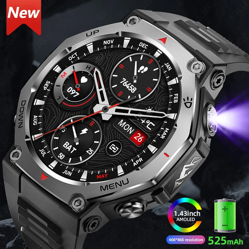 

LIGE Men's Smart Watch 1.43 inch Ultra HD Screen Amoled 466*466 Pixels 5ATM Waterproof Smartwatch Men Sports Fitness Tracker New
