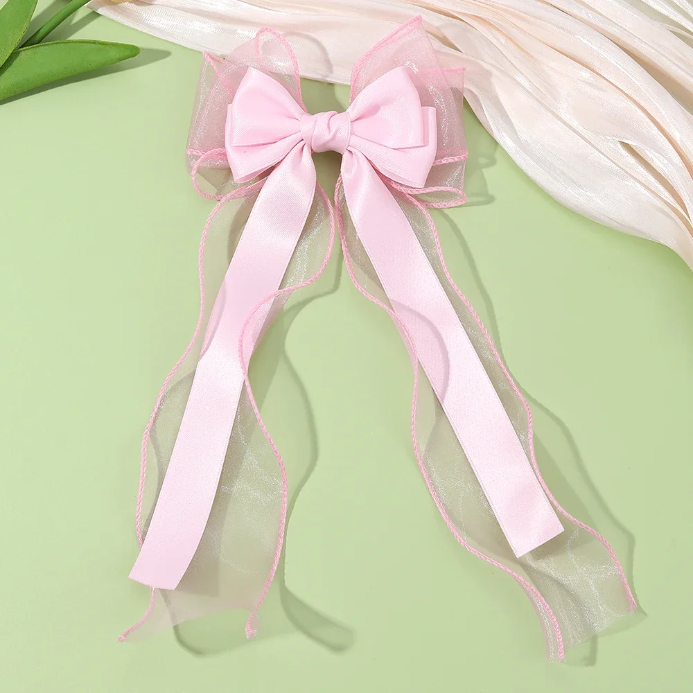 Mädchen-Haarspange aus Chiffon mit Schleife, elegante Haarspangen mit langem Band für Kinder, Hochzeit, Abschlussball, Alltag, französischer Stil, Haar-Accessoires – Detail 23