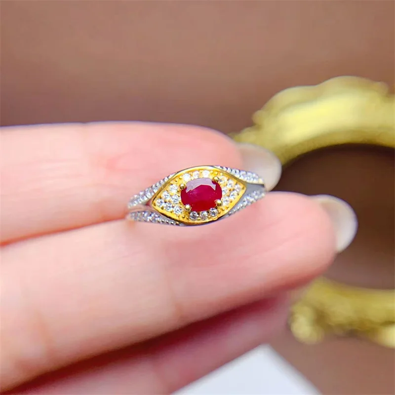 New Ring S925 Silver Two-color Natural Ruby Ring for Women Birthday Gift Christmas  with Certificate