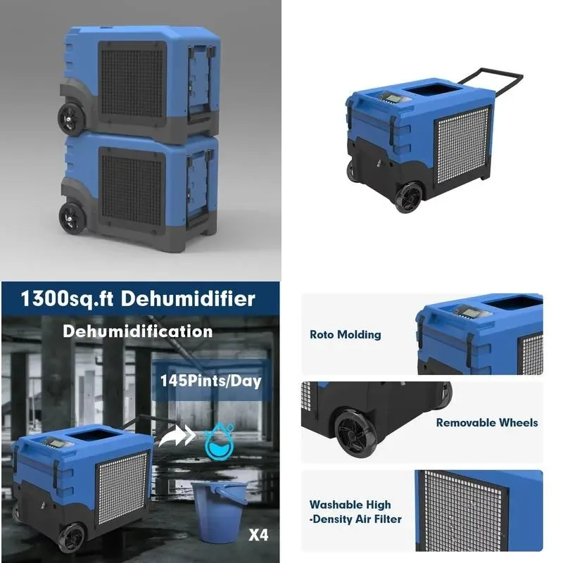 Commercial Industrial Dehumidifier 300 PPD High Capacity Water Collector for Large Space Repair and Factory Use