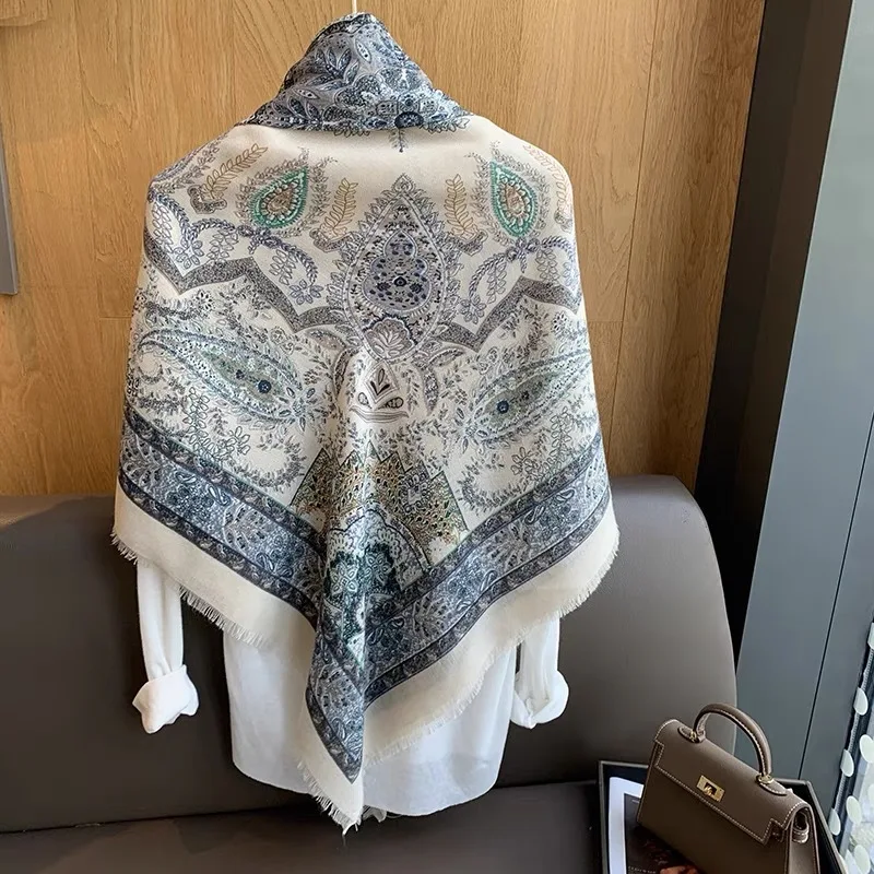 130*130cm Bohe Style Paisley Printed Square Scarf Women Large Shawls and Wraps Breathable All Match Lady Bandana Scarves