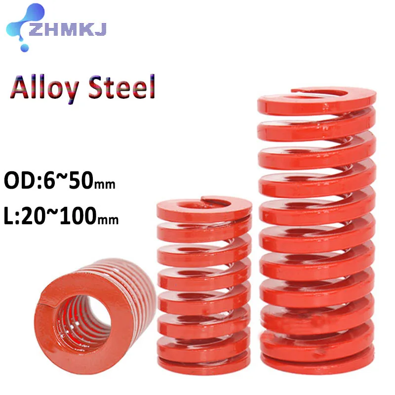 Red Medium Load Die Mold Spring Alloy Steel Compression Springs OD 6 8 10 12 14 16 18 20 22 25 27 30 35 40 50mm Length 20-300mm