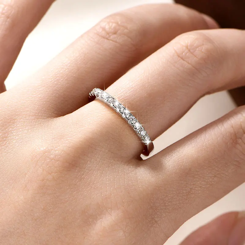 Lnngy zertifizierter 2 mm Moissanit-Halb-Eternity-Ring, 14 Karat Gold gefüllt, stapelbare Verlobungsringe für Frauen, Ehering, Schmuck, Geschenk – Detail 10