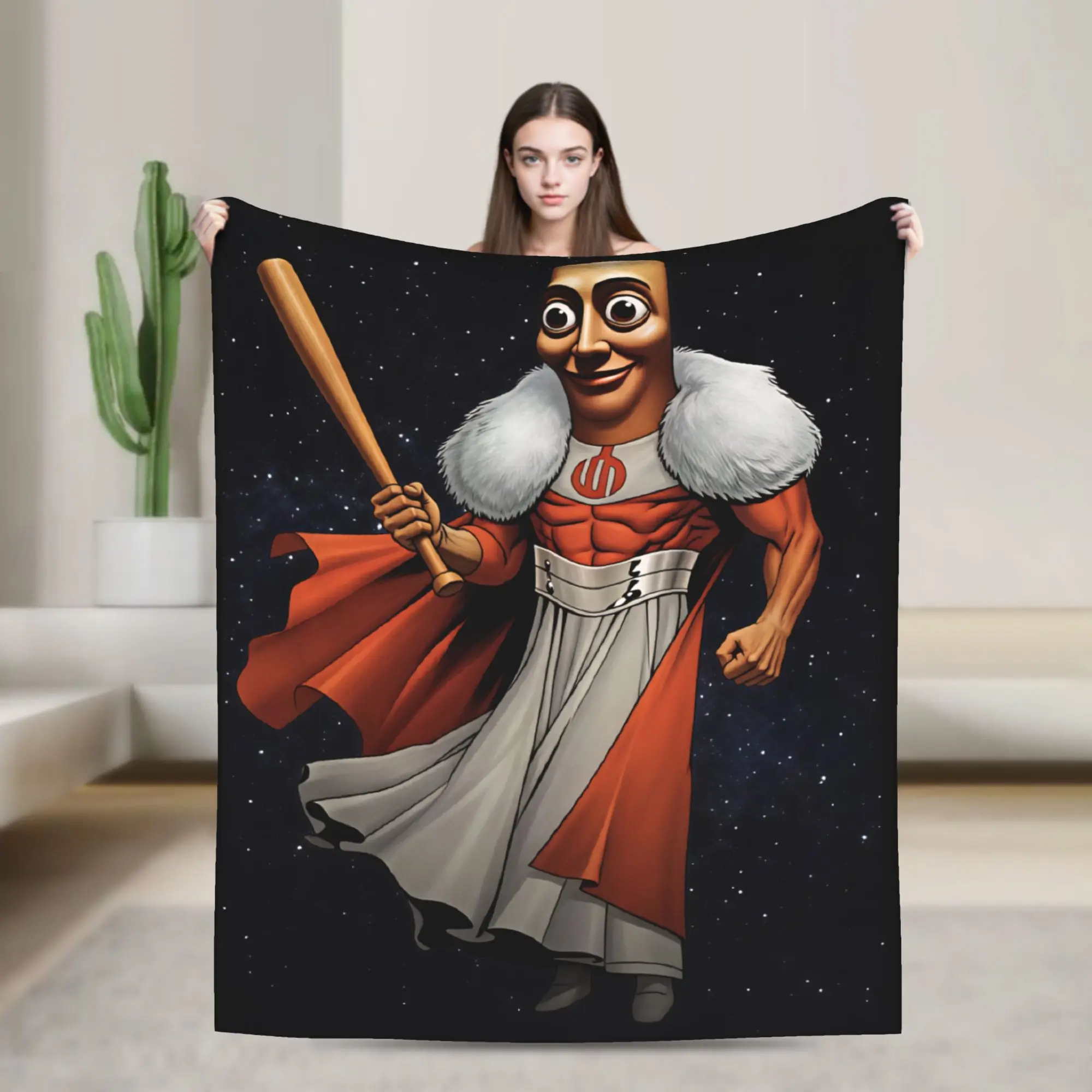 Tung Character Holding Baseball Bat Starry Sky Soft Warm Blankets  Plush Throw Blanket Bedroom Flannel Bedspread Sofa Bed Cover