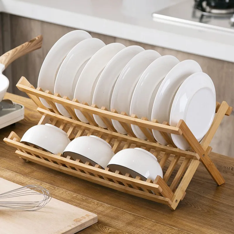 Folding Dish Rack Bamboo Drying Rack Holder Utensil Drainer Drainboard Drying Drainer Storage Kitchen Organizer Rack Holder