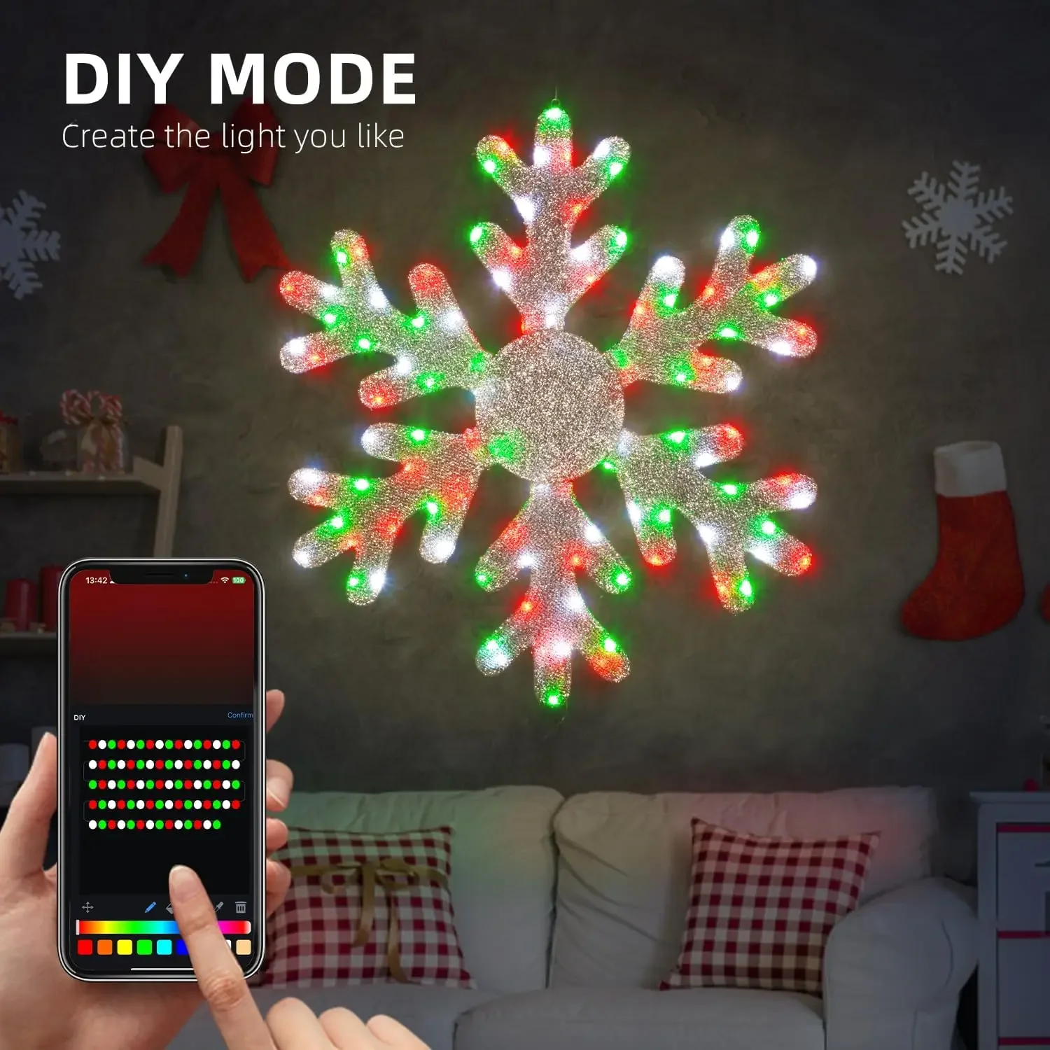 Smart Led Christmas Snowflake Lights DIY Window Lights Music Sync Chasing Effect App Large Snowflake Decor for Outdoor Wall Xmas