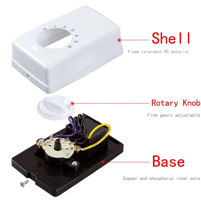 General Ceiling Fan Speed Regulator Speed Controller Electric Fan Panel Switch Five Gears Adjustable No Welding Required Install