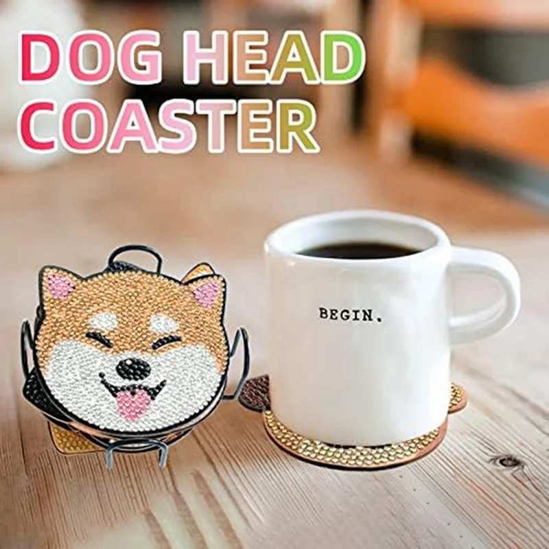 Posavasos de pintura de diamante para perro, Kit de posavasos de arte con soporte, DIY