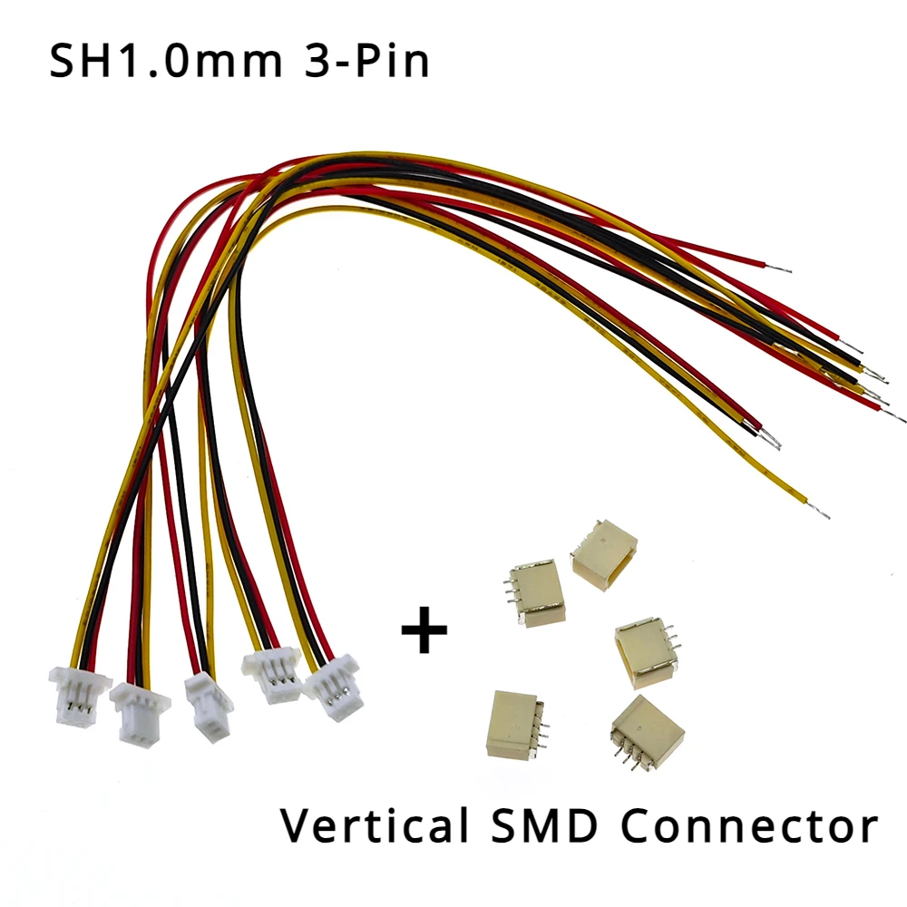 

10 Sets JST SH1.0mm 3-Pin Connector with Wire Vertical SMD Connector 1.0mm Pitch Patch Plug Socket