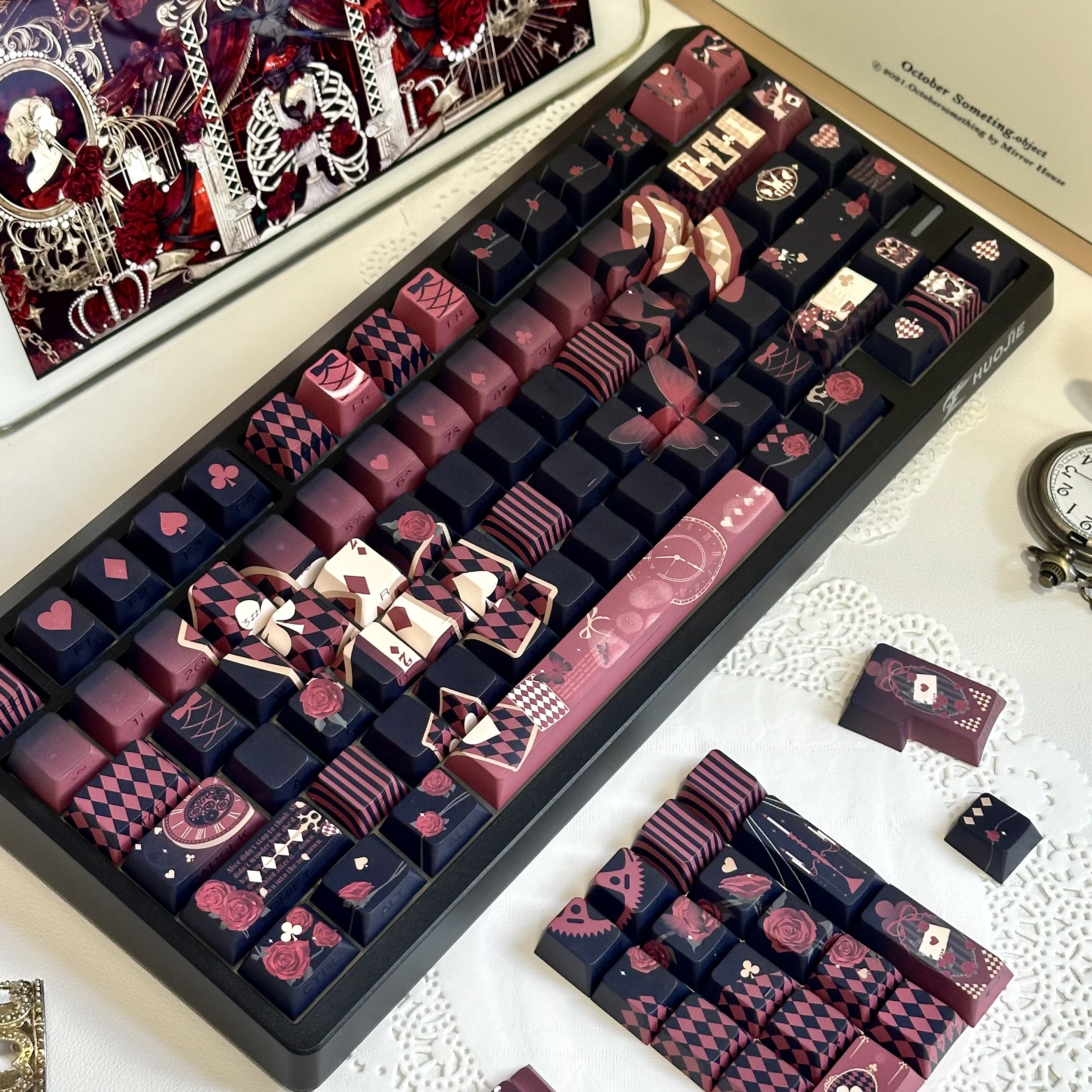 MAIMOOO Keyboard Keycaps Cherry Pbt  With A Dark Lost Alice Theme Featuring Side-Printed Backlighting130Keys Keycap