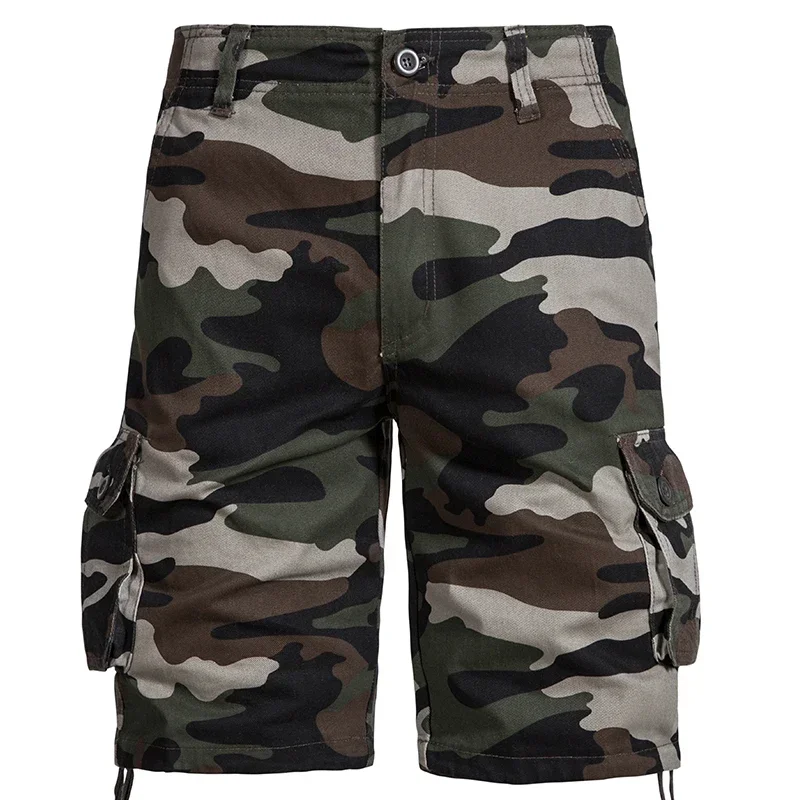 Men's Camouflage Casual Shorts Trendy Casual Half Pants Camouflage Outdoor Sports Shorts Side Pockets Cotton Breathable Shorts