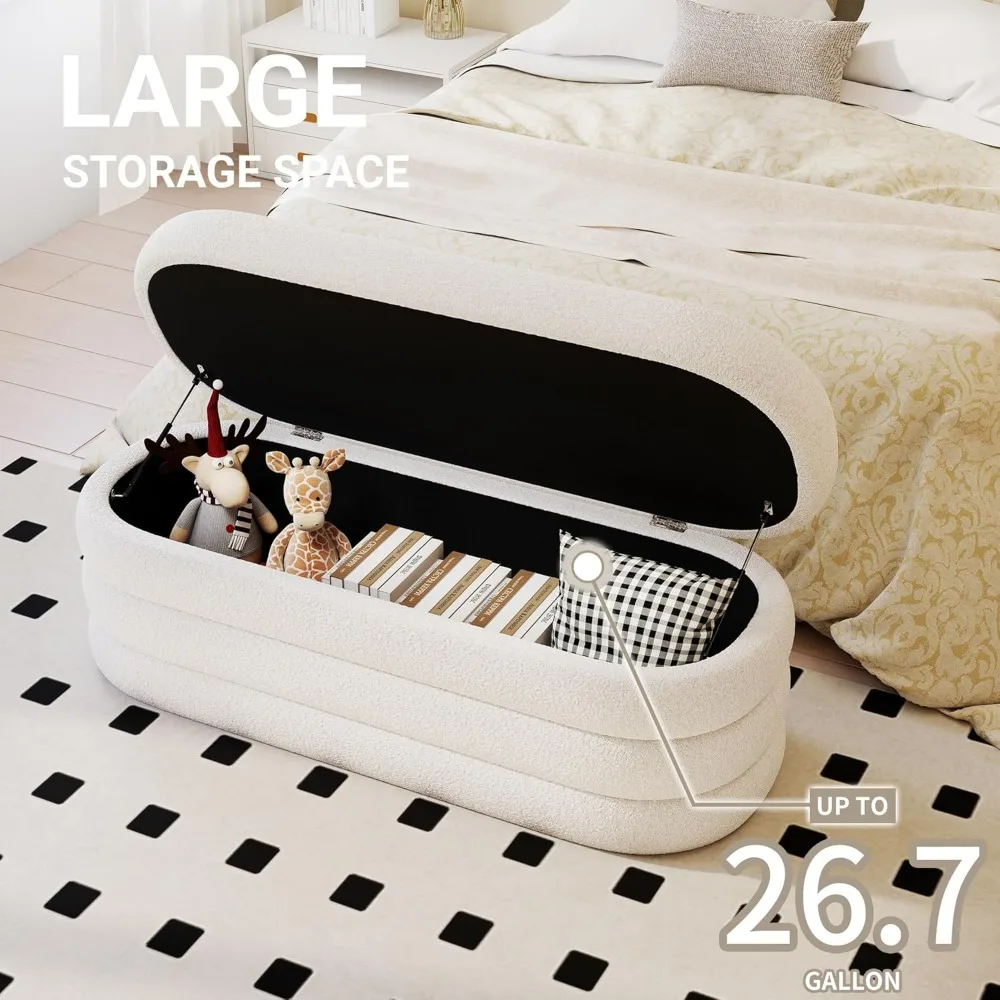 منجد تخزين النسيج مقعد عثماني 49.2 بوصة كبير الجمالية البيضاوي غرفة نوم نهاية السرير تخزين الأثاث لغرفة المعيشة #3