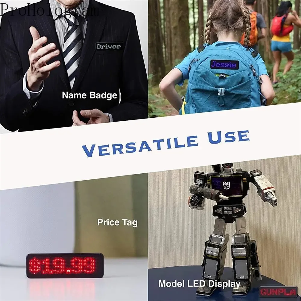 Rechargeable Bluetooth Digital LED Badge Insignia DIY Programmable Scrolling Message Board Mini LED Display LED Name Tag
