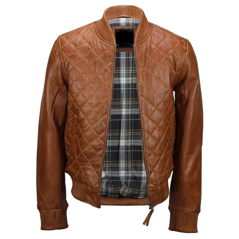 

Stylish Quilted Men's Brown Vintage Leather Slim Fit Bomber Biker Jacket Fashion Trends