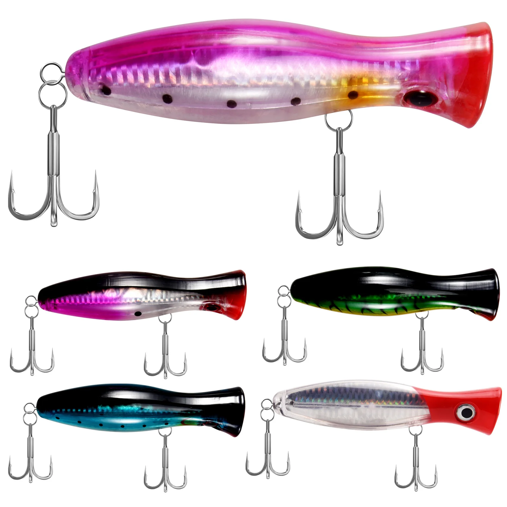 Surface Fishing Lures - Popper - Catching / Spinning Fishing Pack - Sea Fishing - 5 Pieces - 12.5Cm And 40 Grams