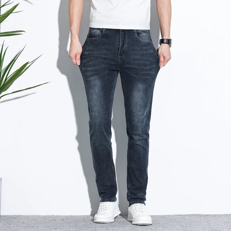 

Классические брюки унисекс с высокой гибкой талией, повседневные весенне-осенние мужские облегающие уличные джинсовые брюки, новые модные узкие прямые джинсы