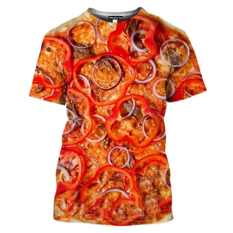 3D HD Printing Food Pizza Graphics Family Trend Family Clothing Summer Men\'s Fashion Casual Personality Fun O Collar Top T-shirt