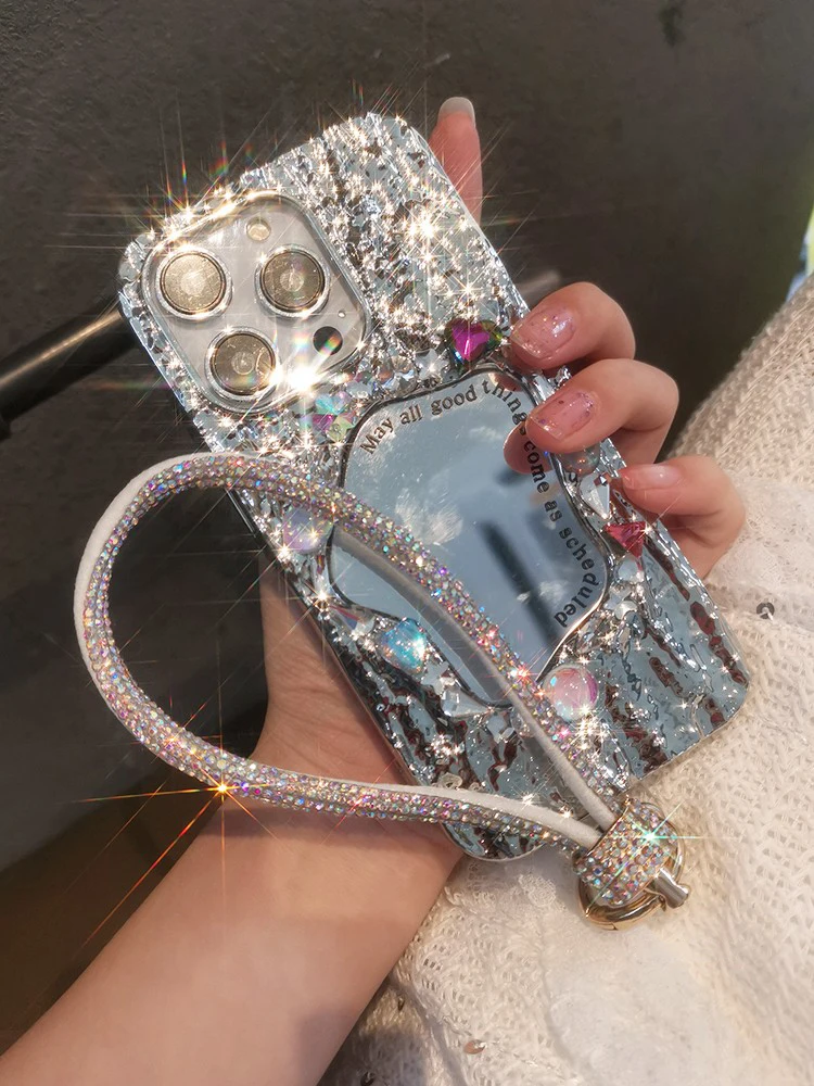 Shiny Rhinestone Cell Phone charm Lanyard Removable Strap Keychain Mobile Phone Case Decoration Lanyards chain With Gasket Clip