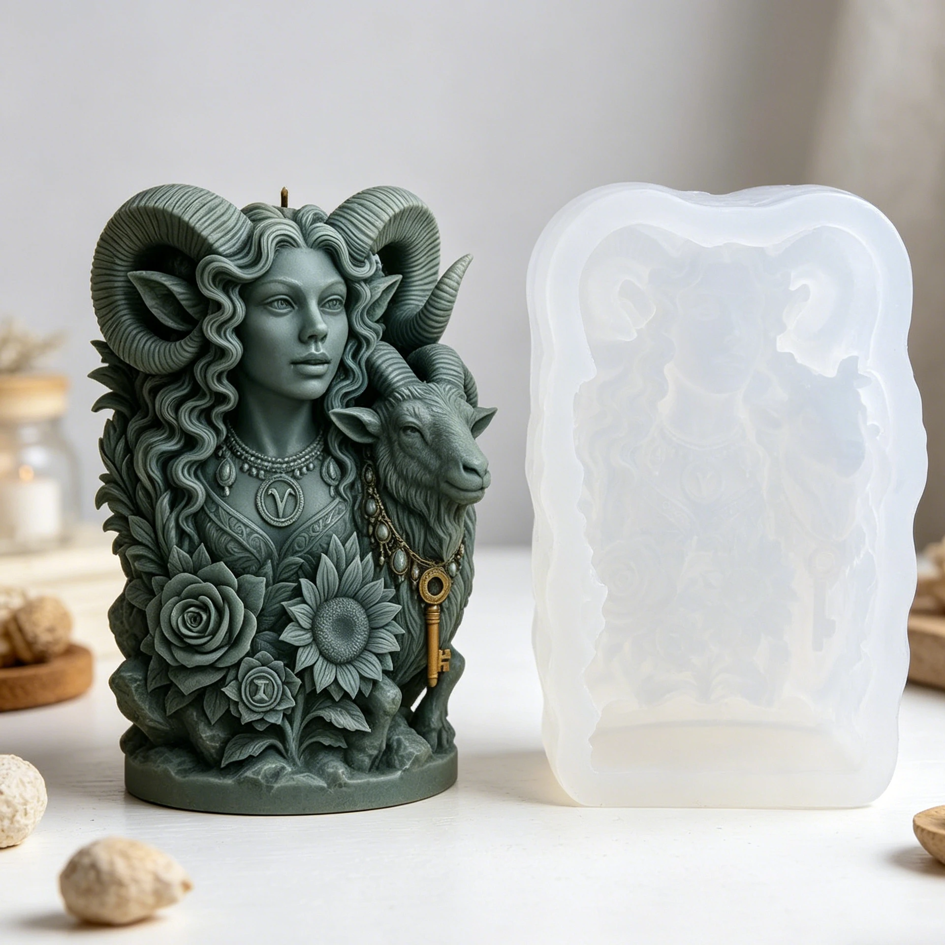 3D Goat Goddess Cylinder Candle Silicone Mold DIY for Epoxy Plaster Wax Aromatherapy Handmade Craft Home Decor Gift view 2