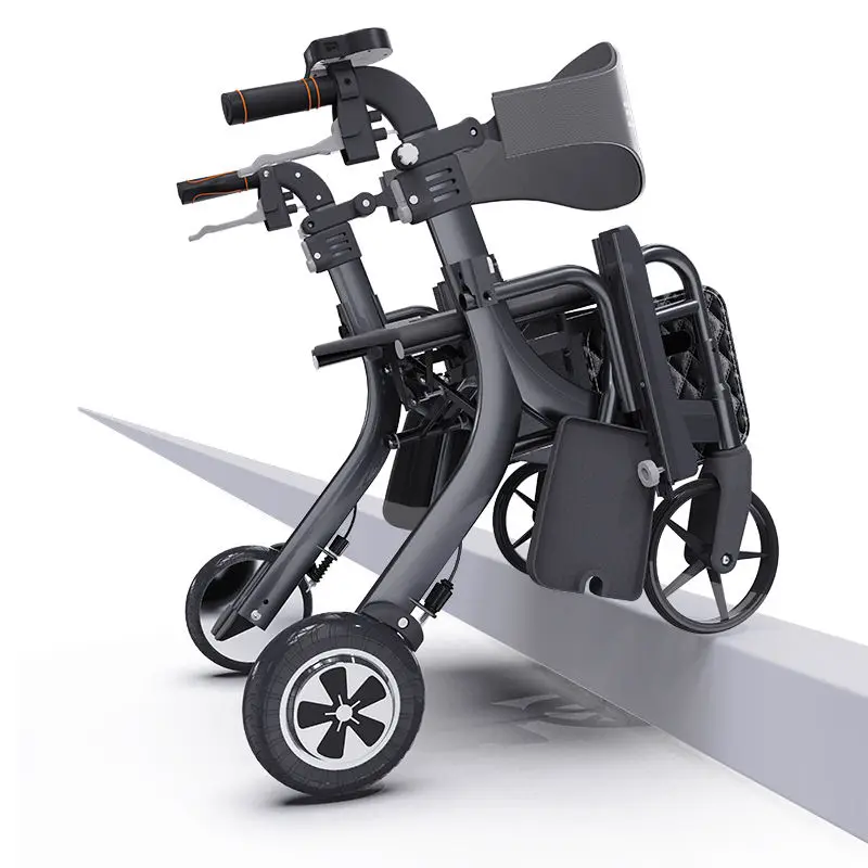 Adult Portable Swivel Chair Rolling Folding Electric Roller Seat Elderly Wheelbarrow Four Wheel Electric Wheelchair