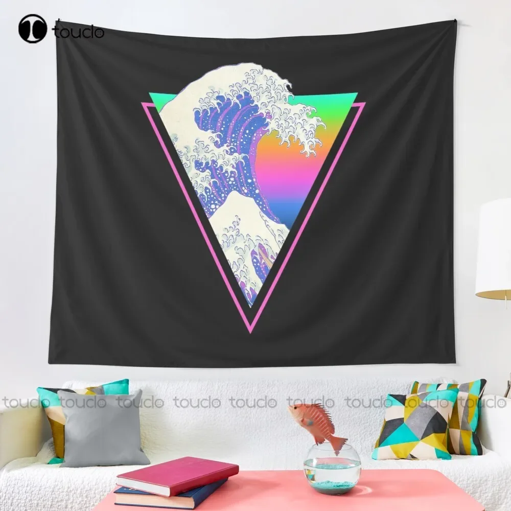 موجة كبيرة ريترو 80S موجة كبيرة 1980S Vaporwave نسيج رائع الفنان نسيج بطانية نسيج غرفة نوم المفرش الديكور #2