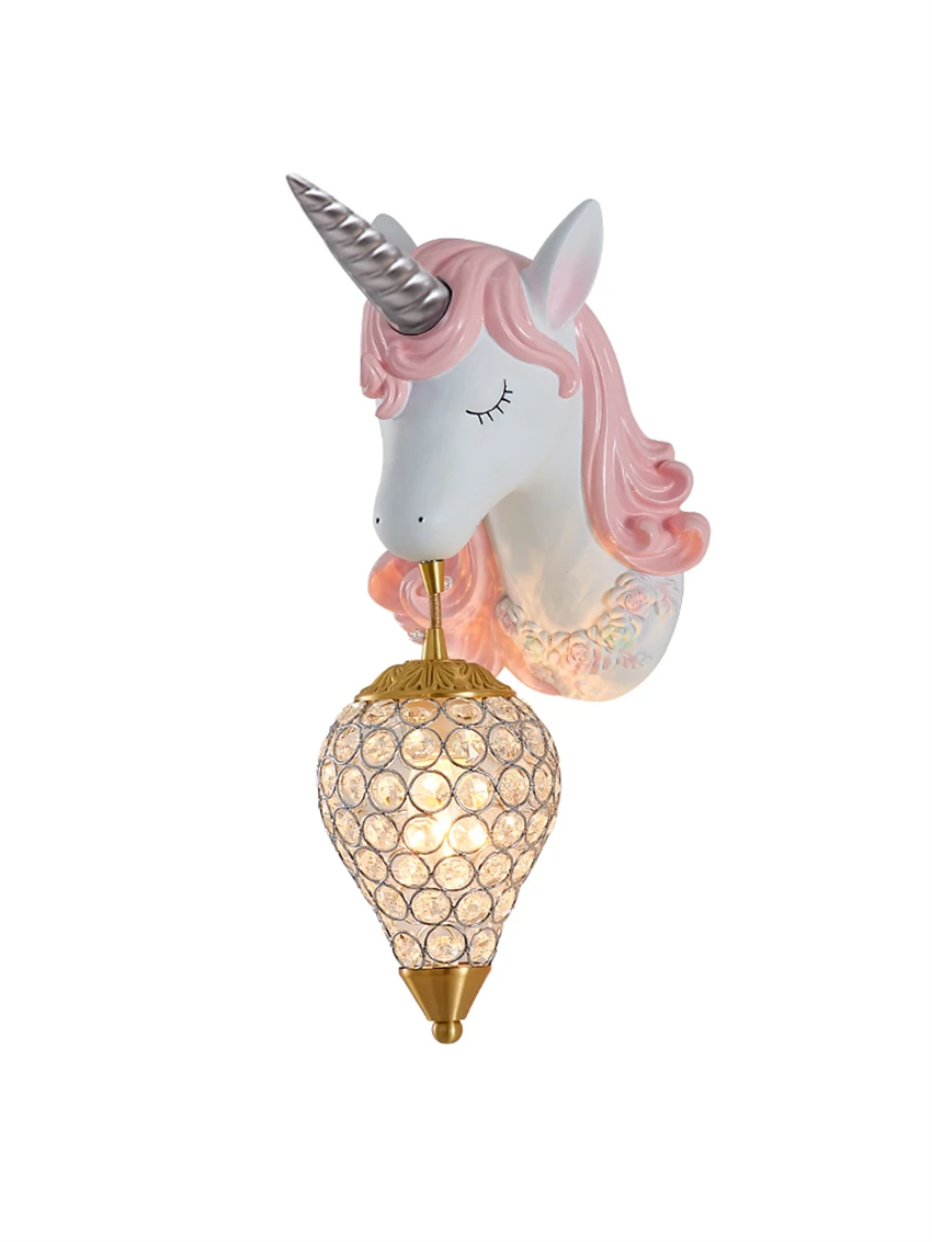 All copper cartoon Pegasus resin wall lamps pink kids room bedside lamp aisle Nordic bedroom study decor wall sconces lights